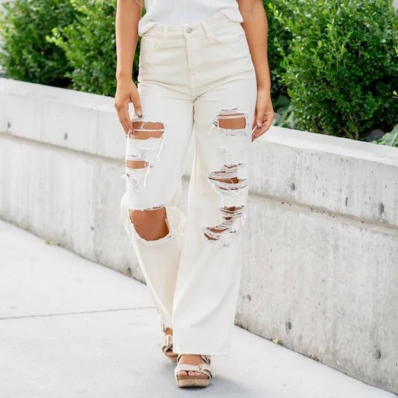 Vervet Denim - Vervet Distressed Cream Jeans